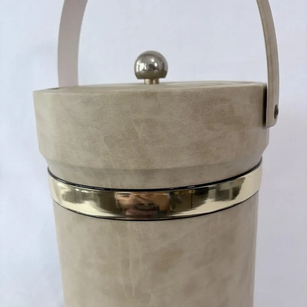 Shelton Designs Ice Bucket Tall Handle Tan MCM Quiet Luxury 70s Beach Bar USA
